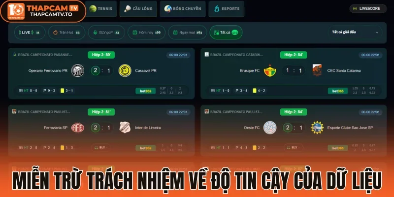 Miễn trừ trách nhiệm về độ tin cậy của dữ liệu