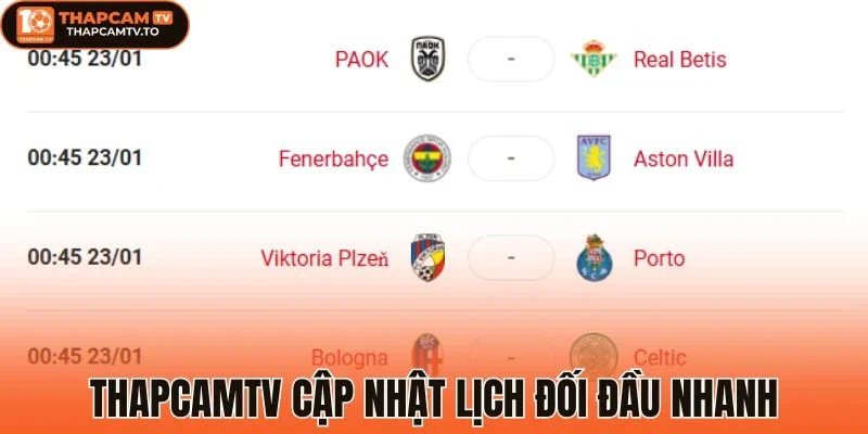 Thapcamtv cập nhật lịch đối đầu nhanh
