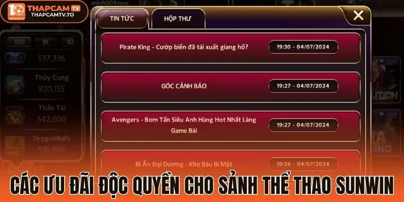 Các ưu đãi độc quyền cho sảnh thể thao Sunwin
