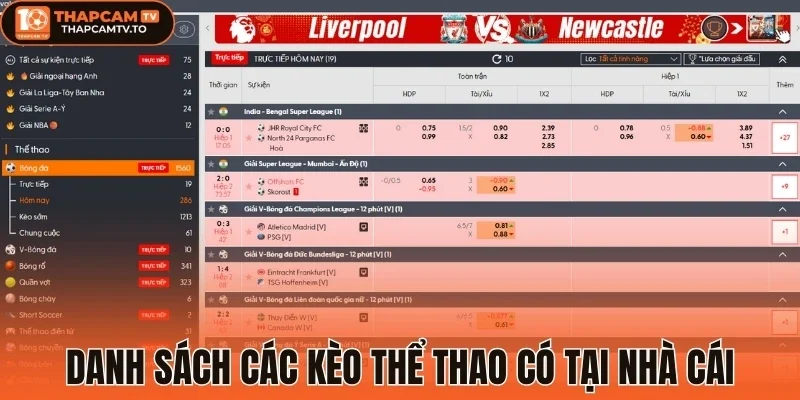 Danh sách các kèo thể thao có tại nhà cái