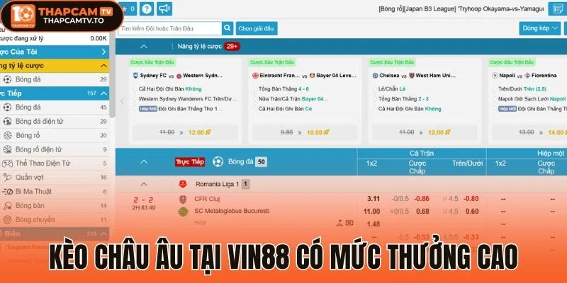 Kèo châu Âu tại Vin88 có mức thưởng cao