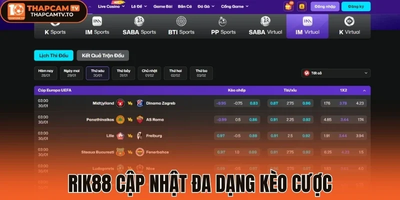 Rik88 cập nhật đa dạng kèo cược
