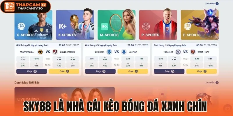 Nhà cái kèo bóng đá xanh chín sky88