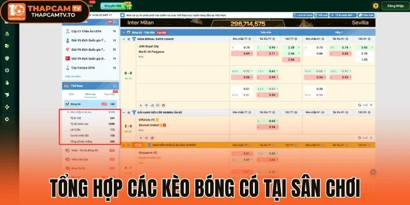 Tổng hợp các kèo bóng có tại sân chơi