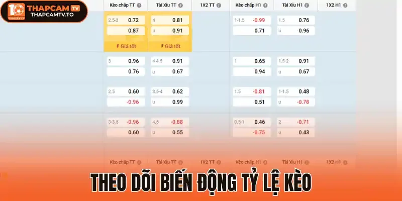 Theo dõi biến động tỷ lệ kèo