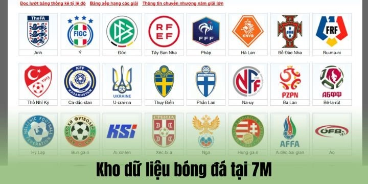 Kho dữ liệu bóng đá khổng lồ tại 7M