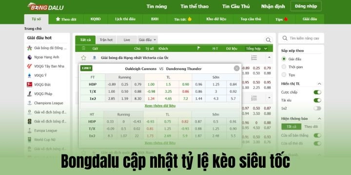Bongdalu cập nhật tỷ lệ kèo bóng siêu tốc