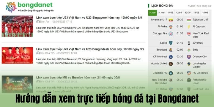 Hướng dẫn xem trực tiếp bóng đá tại Bongdanet