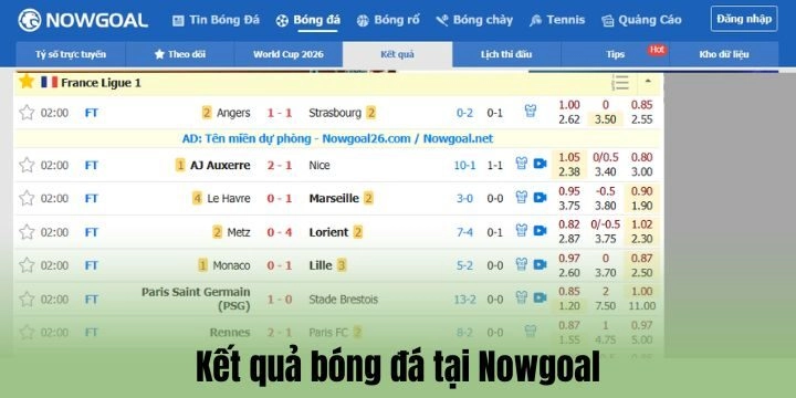 Kết quả & bảng xếp hạng được Nowgoal cập nhật liên tục